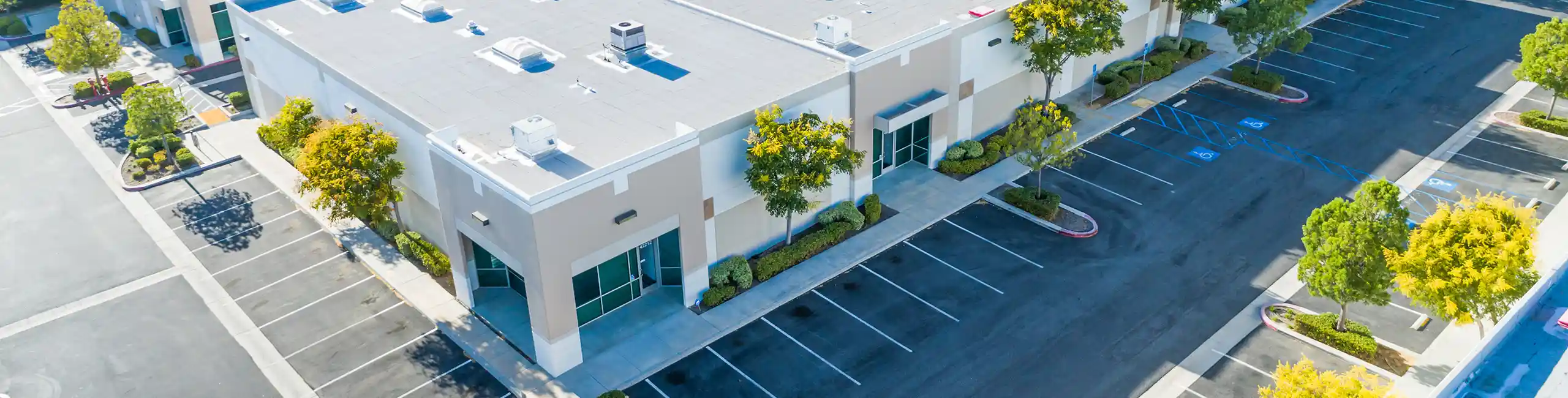 Overhead view of commercial buildings