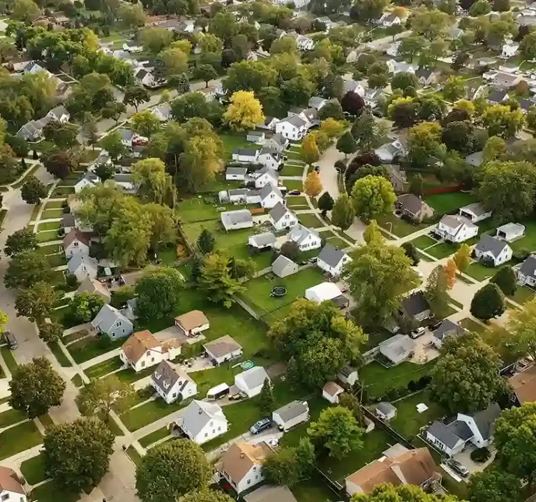 Overhead view of a residential area in Illinois